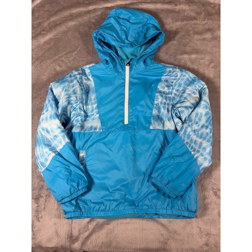 Lands End Blue Tie Dye Fleece Lined Quarter Zip Windbreaker Jacket Girls L 10-12